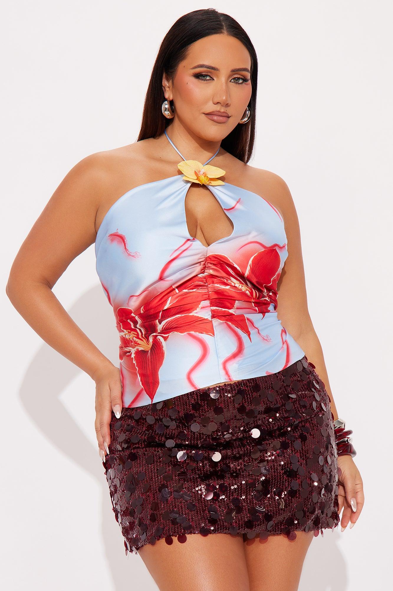In Full Bloom Floral Halter Top - Blue/combo Product Image