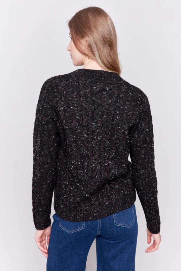 Speckled Yarn Cable Knit Sweater - Black Product Image
