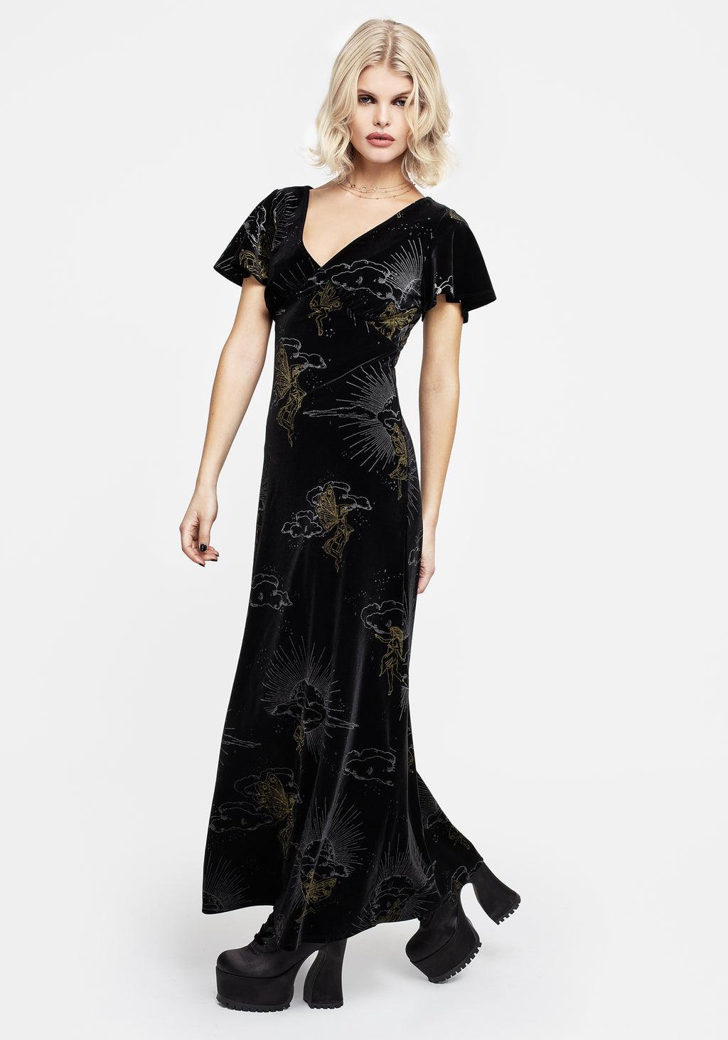 Adelina Foil Print Velour Midaxi Dress Product Image