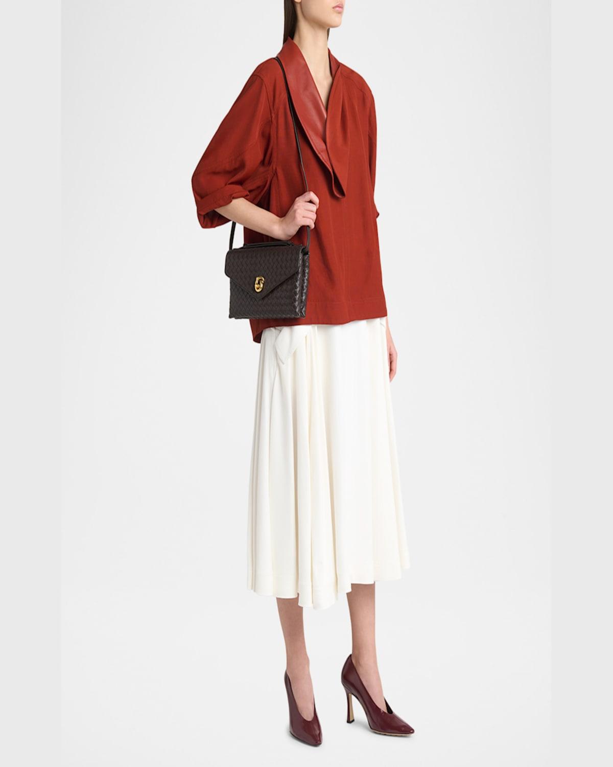 BOTTEGA VENETA Knot Lock Medium Intrecciato Leather Shoulder Bag In Brown Product Image