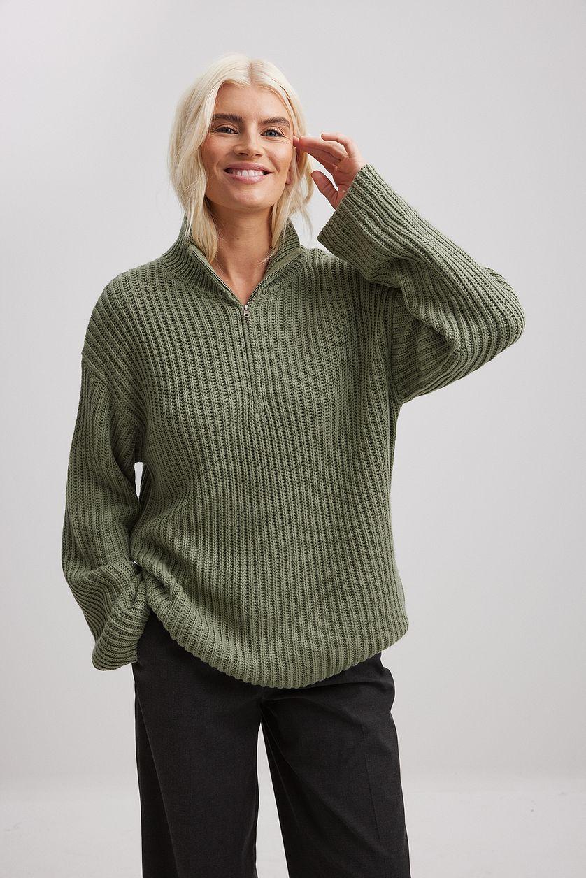 High Neck Zipped Knitted Sweater Product Image