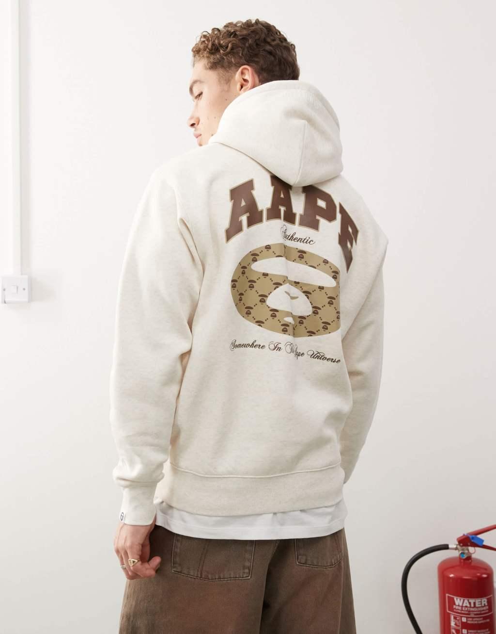 Aape By A Bathing Ape logo hoodie with backprint in beige Product Image