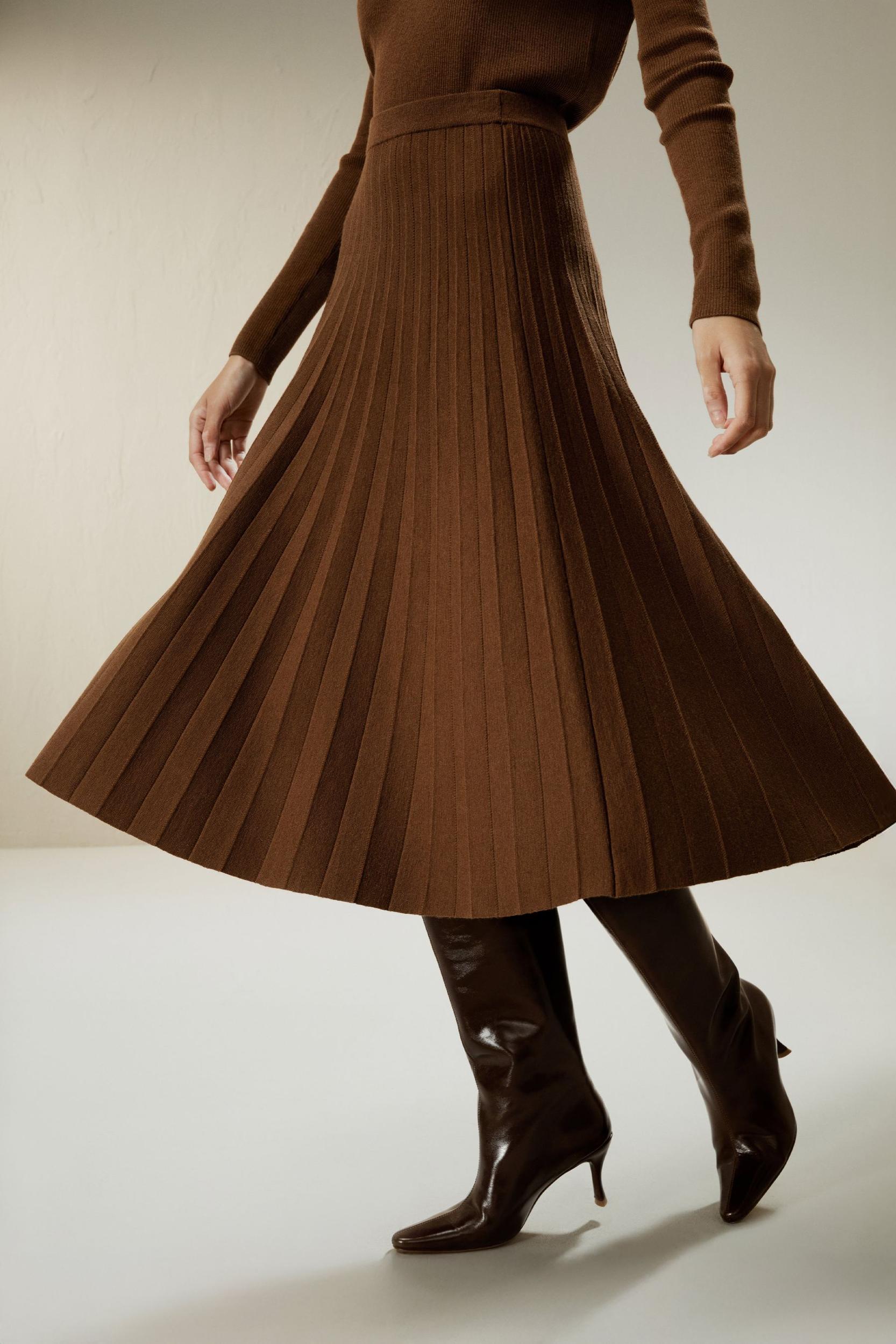LILYSILK Women Silk Skirt Merino Wool Caramel 100% Ultra Fine Merino Wool Over-The-Knee Length M Product Image