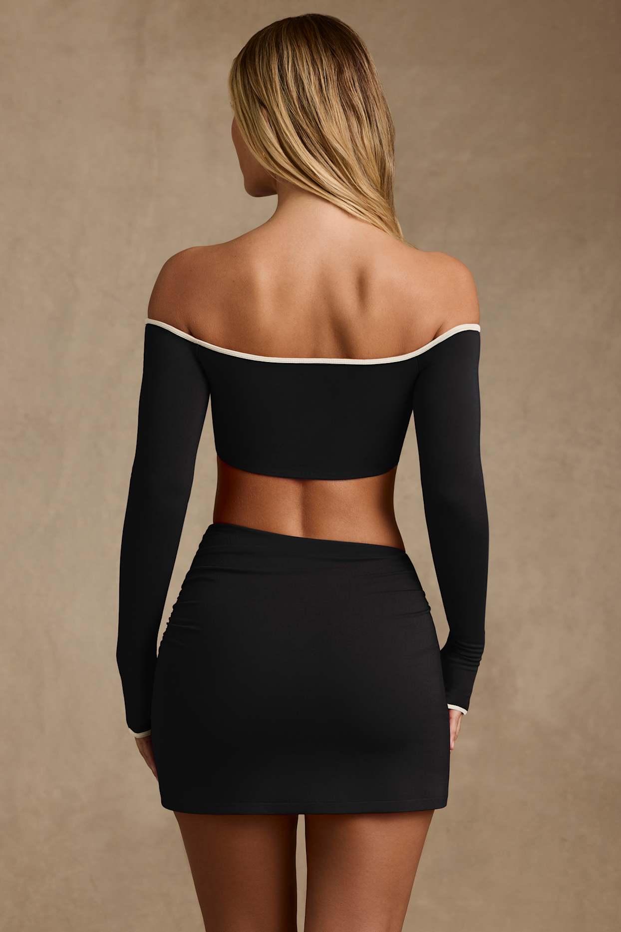Modal Contrast-Trim Crop Top in Black Product Image