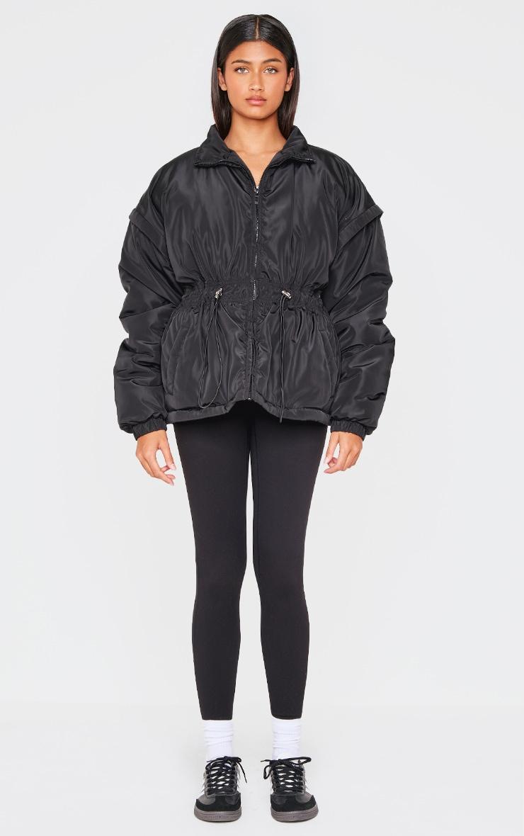  Black Cinched Waist Padded Jacket Product Image