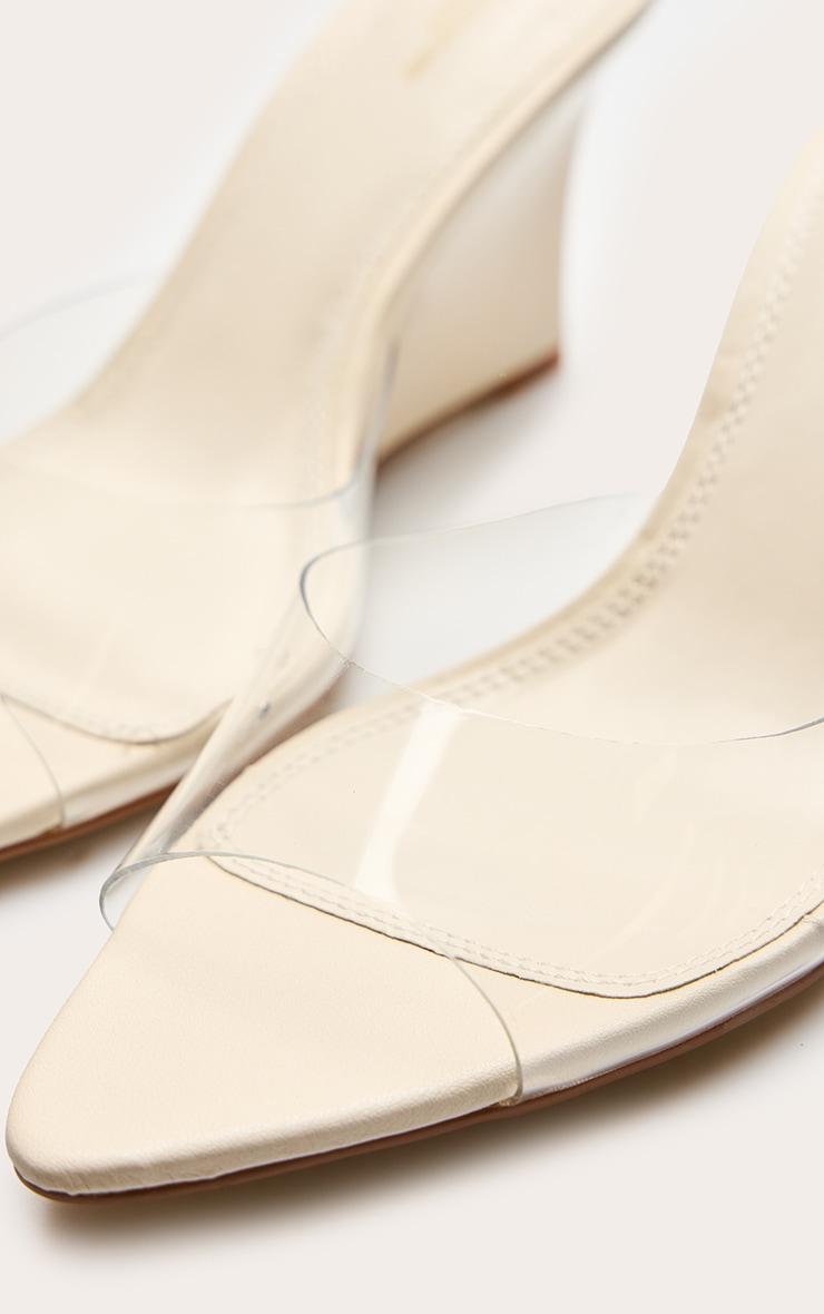 Ecru Wide Fit Pu Point Toe Perspex Strap Heeled Wedges Product Image