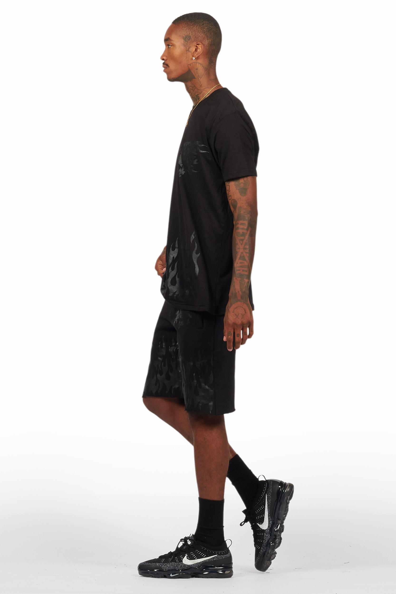 Bubble Black T-Shirt/Raw Edge Short Set Male Product Image