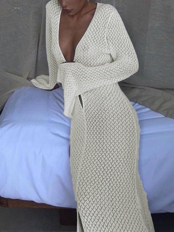 Crochet Long Sleeve Maxi Beach Dress Product Image