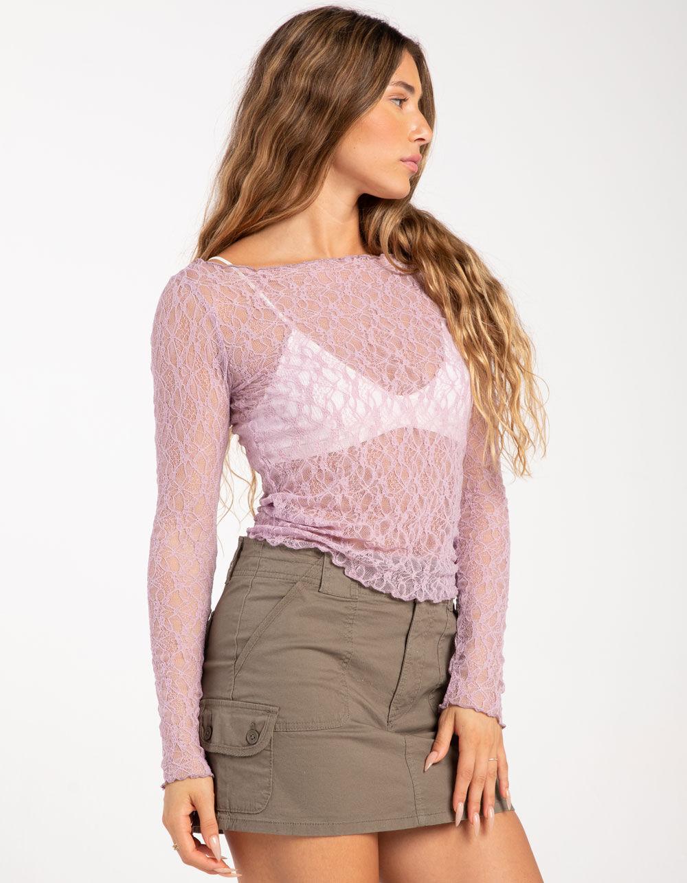FULL TILT Lace Womens Long Sleeve Tee - LAVENDAR Product Image