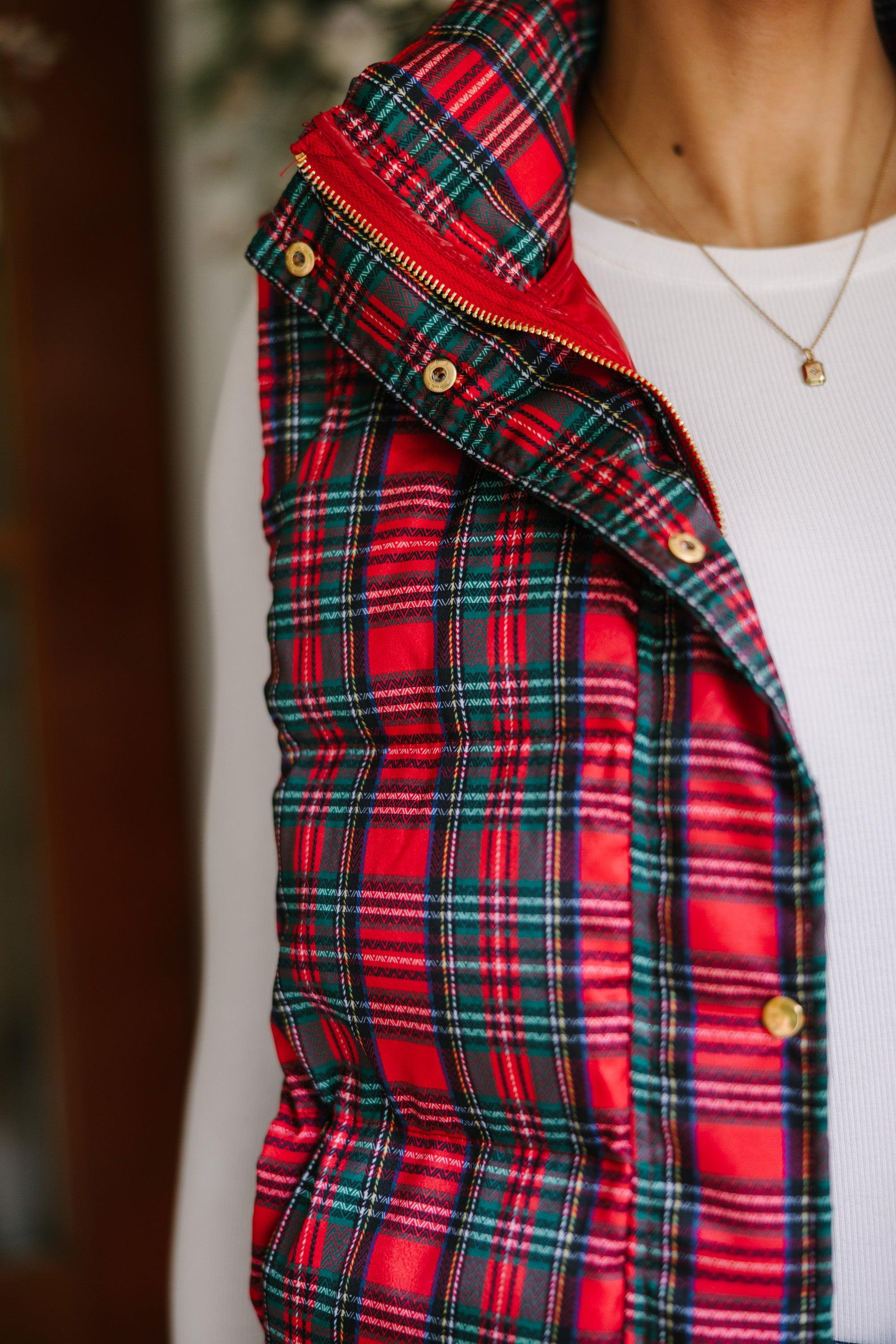 More The Merrier Red Tartan Plaid Puffer Vest Female Product Image