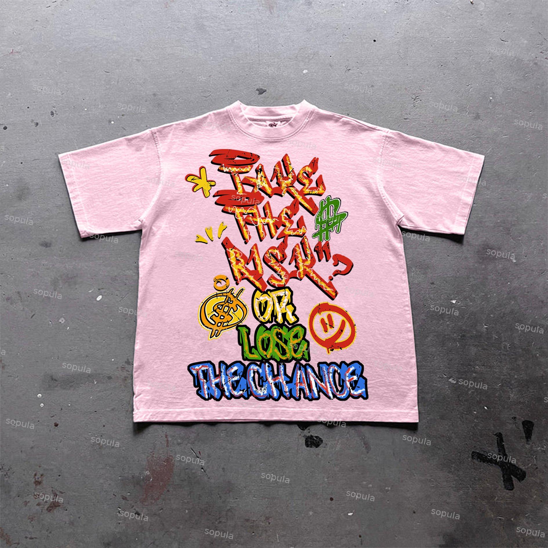 Sopula Vintage Take The Risk Or Lose The Chance Graphic Print Cotton T-Shirt Product Image
