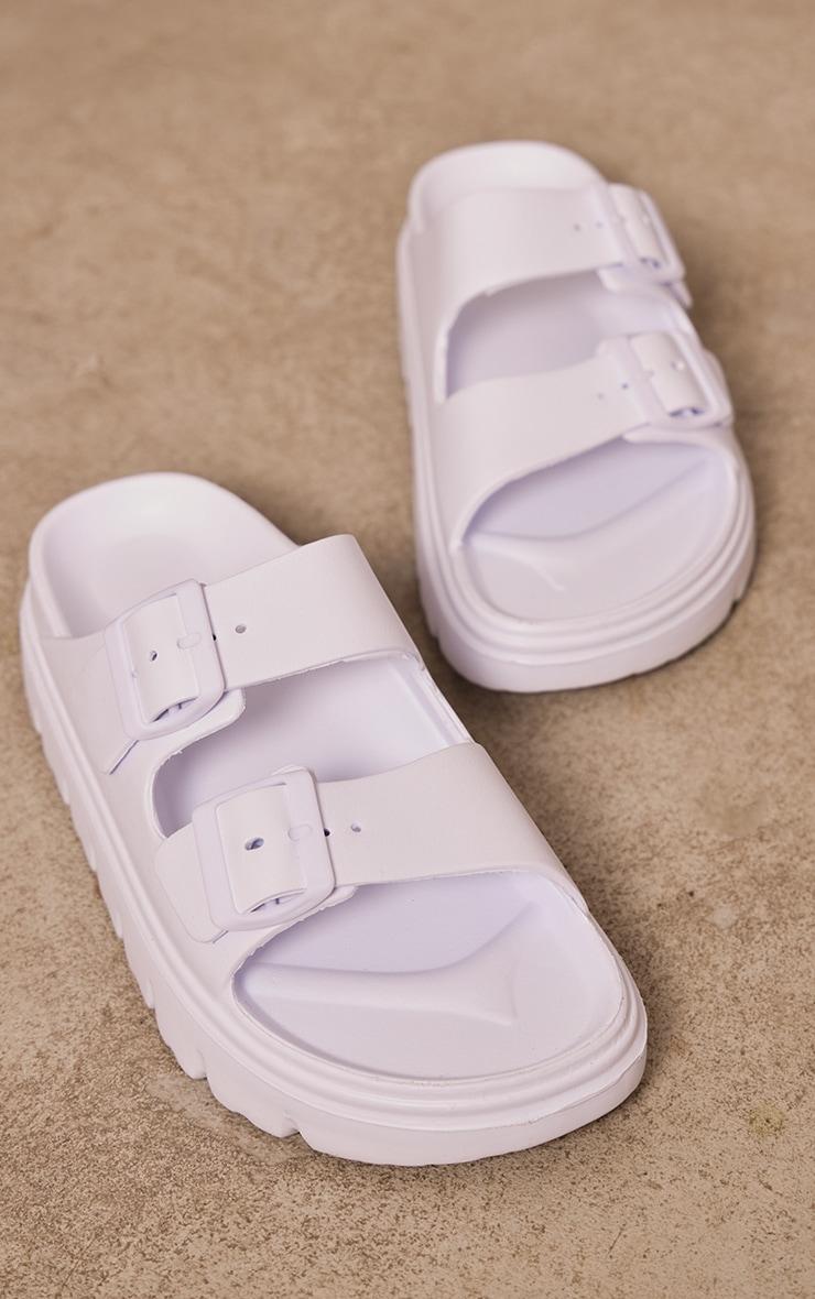 White Round Toe Chunky Sole Buckle Detail Sandals Product Image