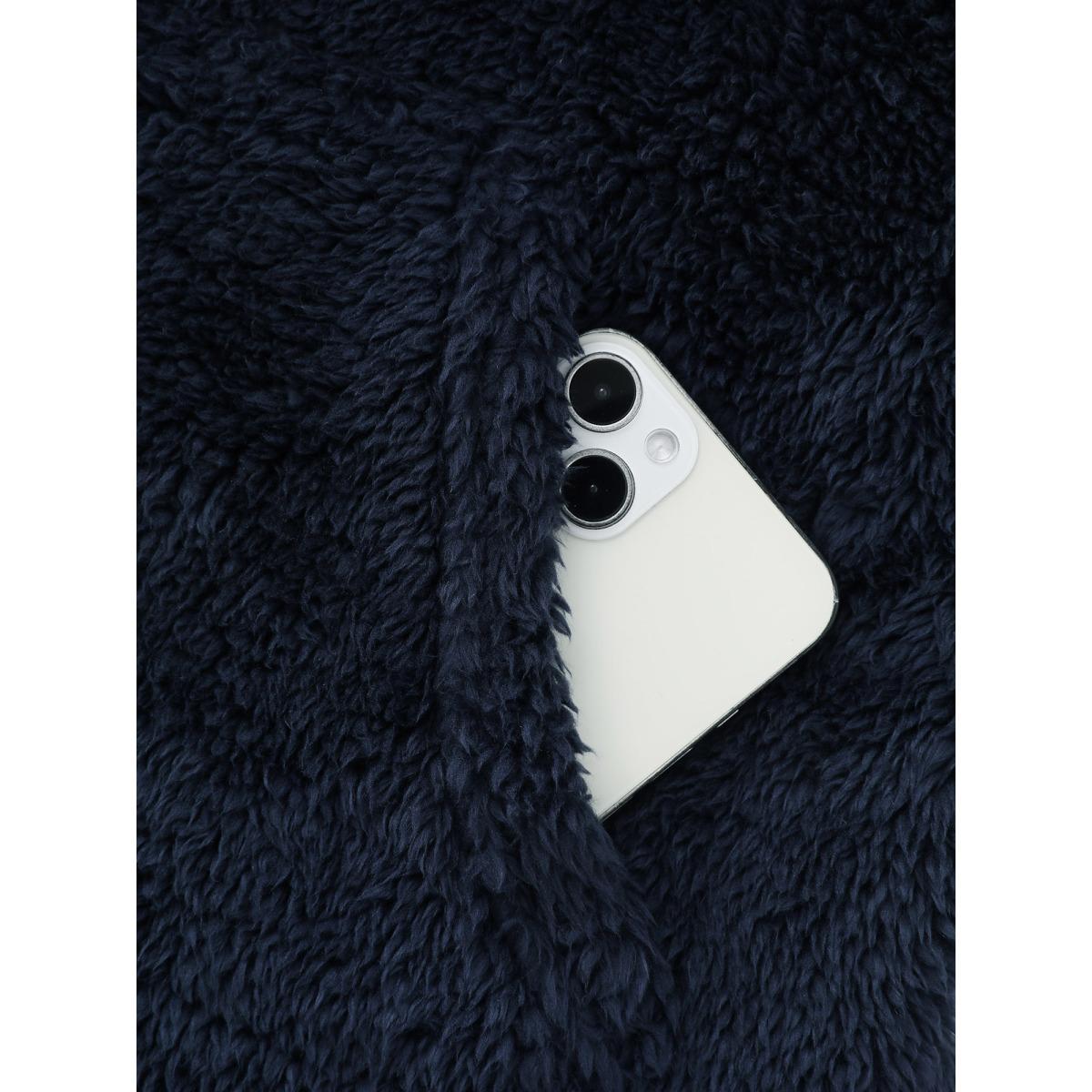 Plus Size Faux Fur Hooded Pockets Jacket Women DarkBlue Texture Patch pocket Casual Jackets BloomChic 12/L Product Image