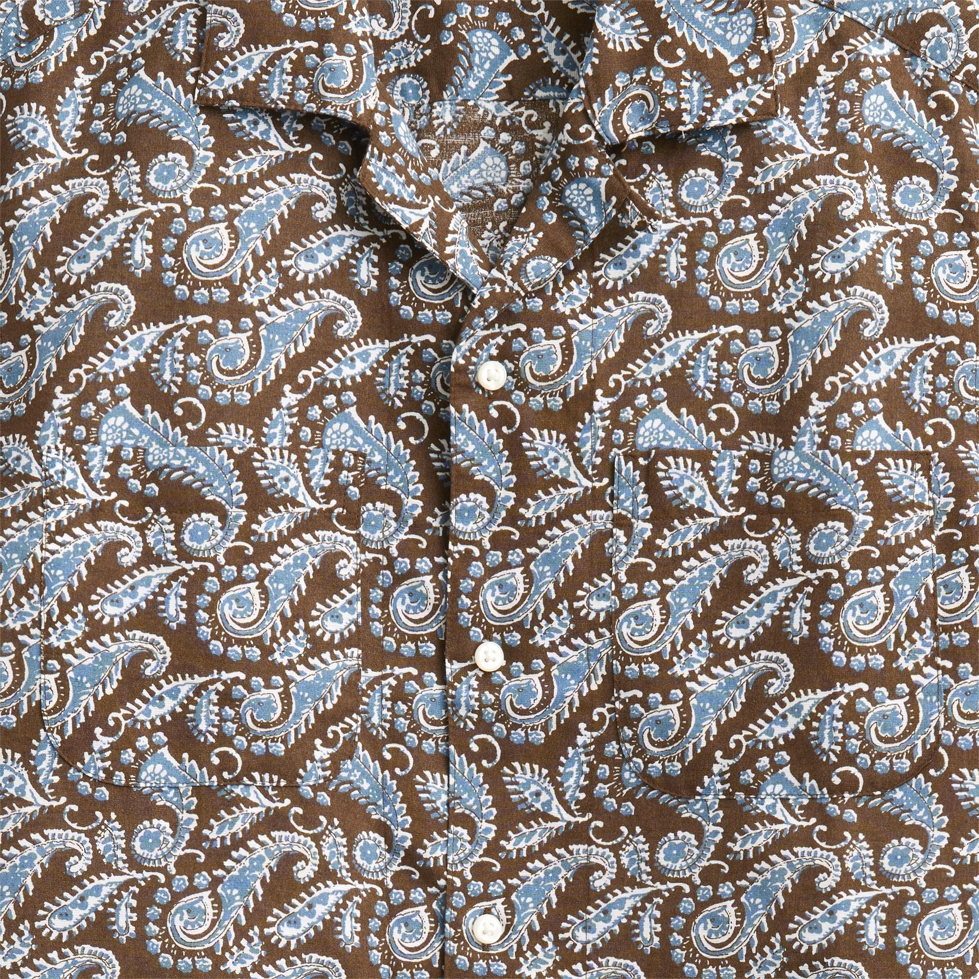 Short-sleeve slub cotton-linen blend camp-collar shirt in print Product Image