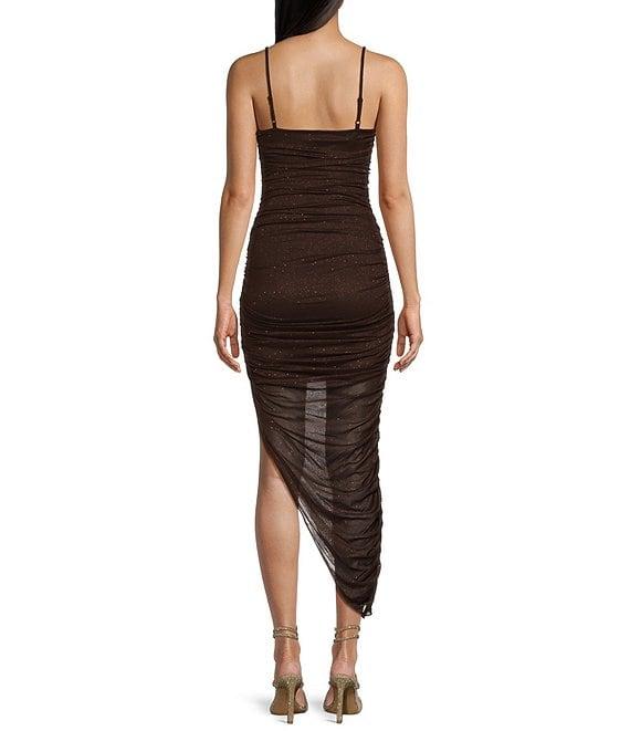 Jump Glitter Ruched Asymmetrical Hem Bodycon Dress Product Image