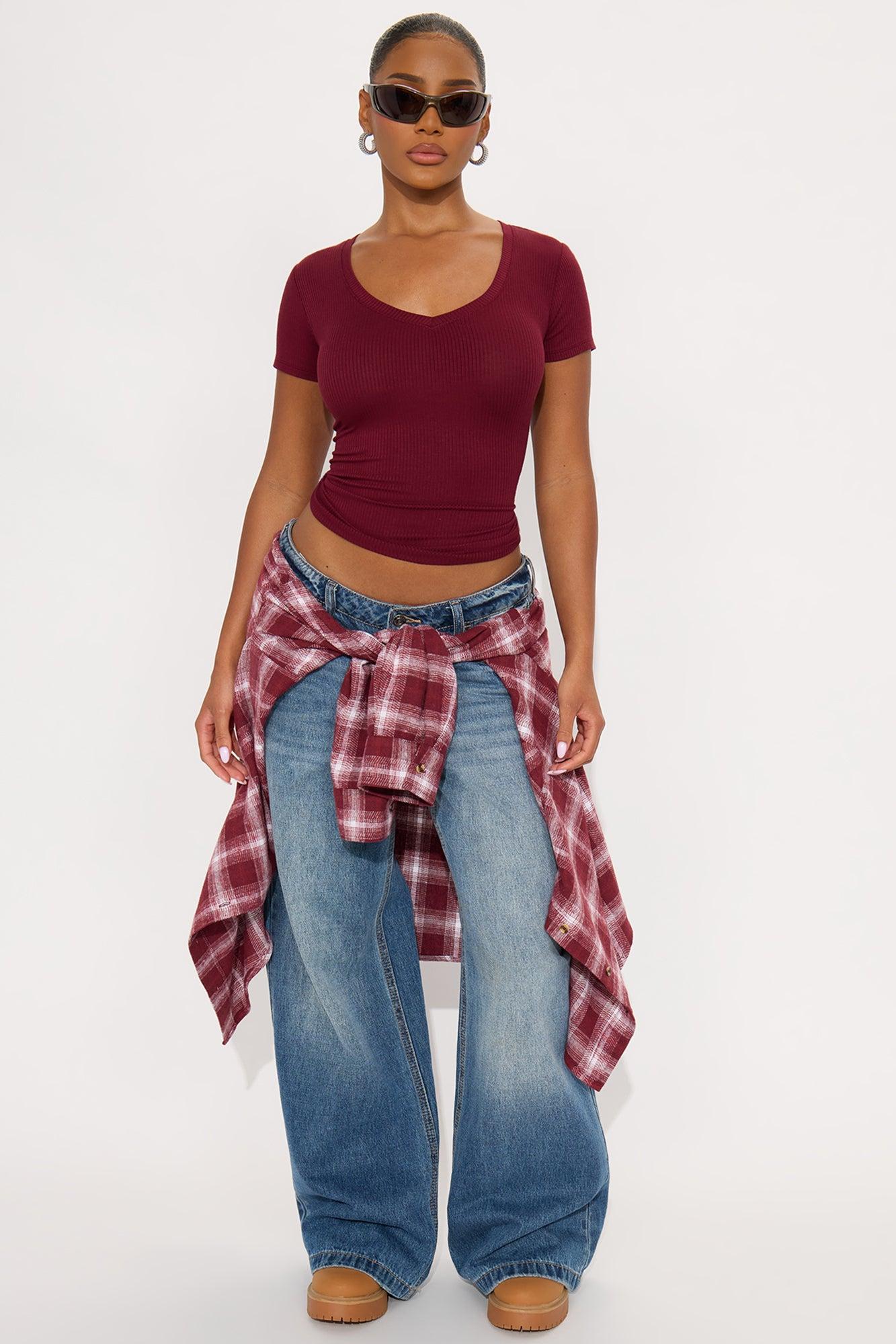 Natalie Ribbed Tee - Burgundy Female Product Image