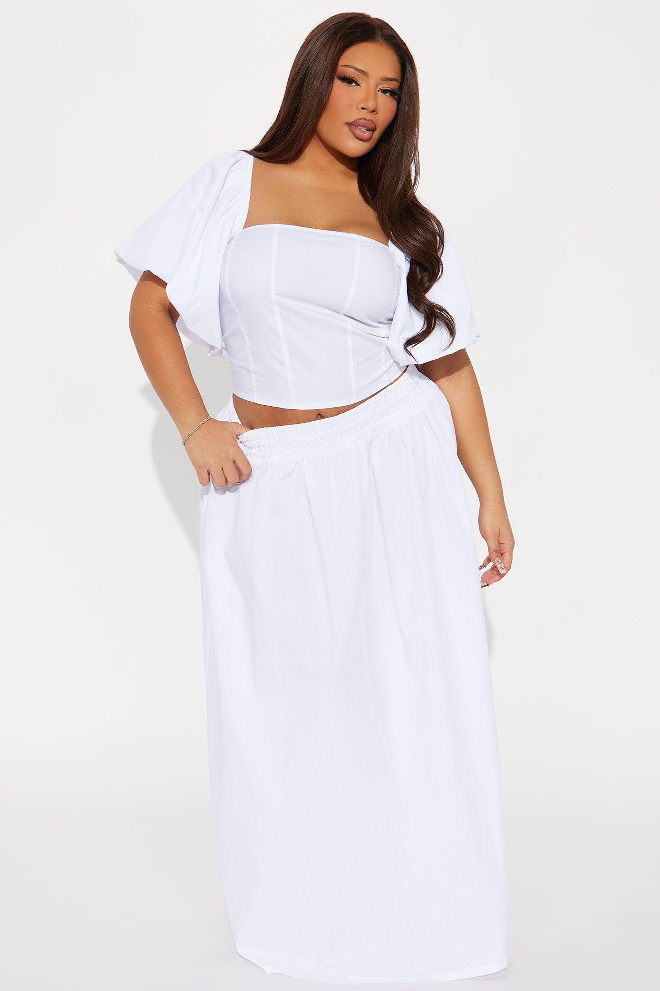 Let's Runaway Together Midi Skirt Set - White Product Image