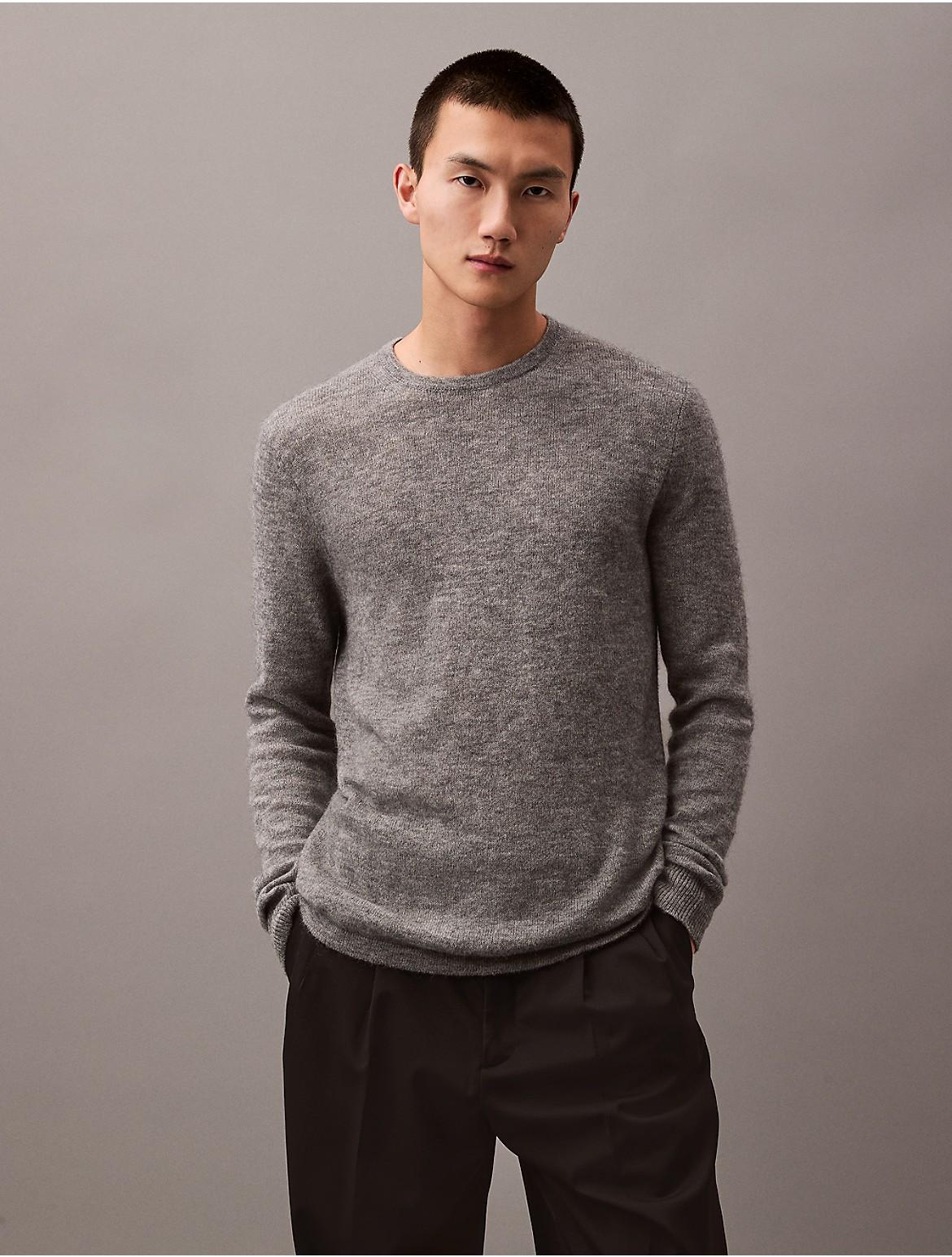 Calvin Klein Mens Refined Alpaca Wool Blend Knit Sweater - Grey Product Image