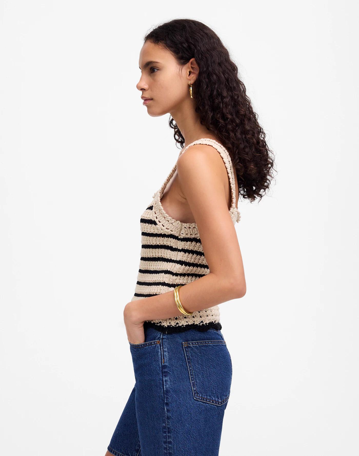 Crochet-Stitch Cotton Sweater Tank Product Image