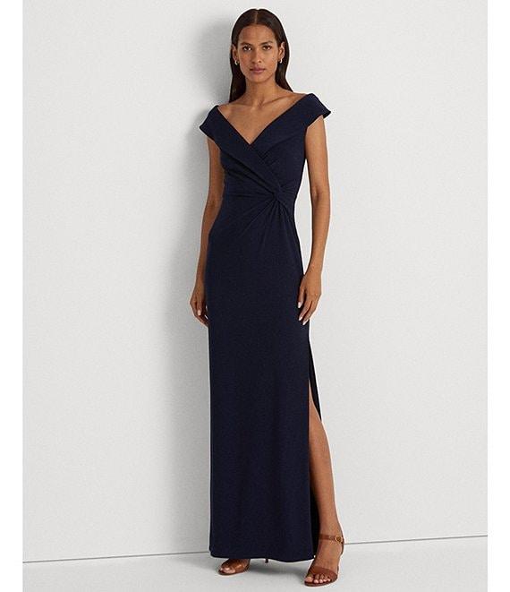 Lauren Ralph Lauren Portrait Collar Cap Sleeve Crepe Sheath Gown Product Image