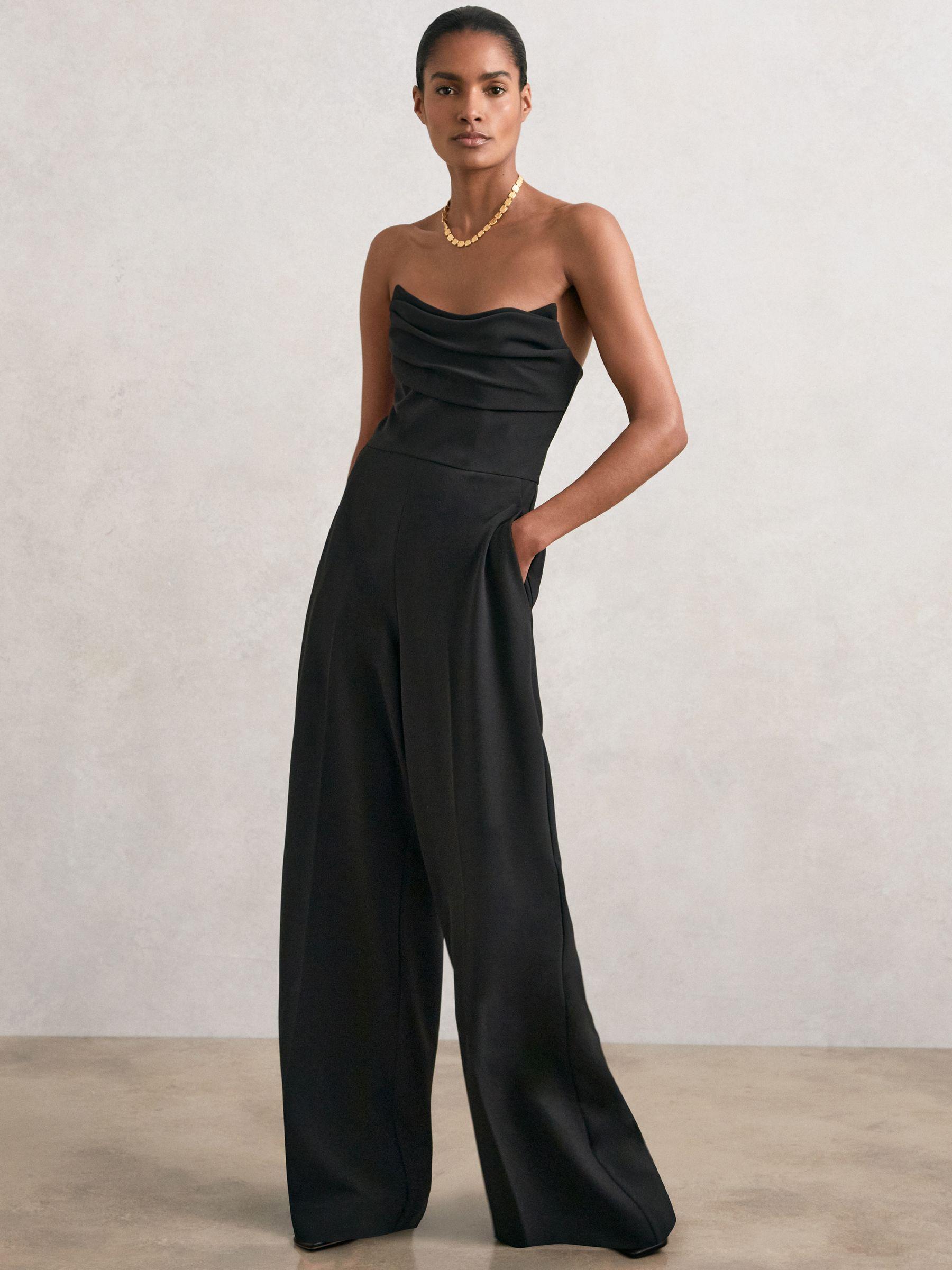 Structured Strapless Wide-Leg Jumpsuit in Black Product Image