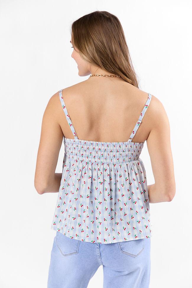 Sweet As Can Be Blue Cherry Gingham Print Tank FINAL SALE Product Image