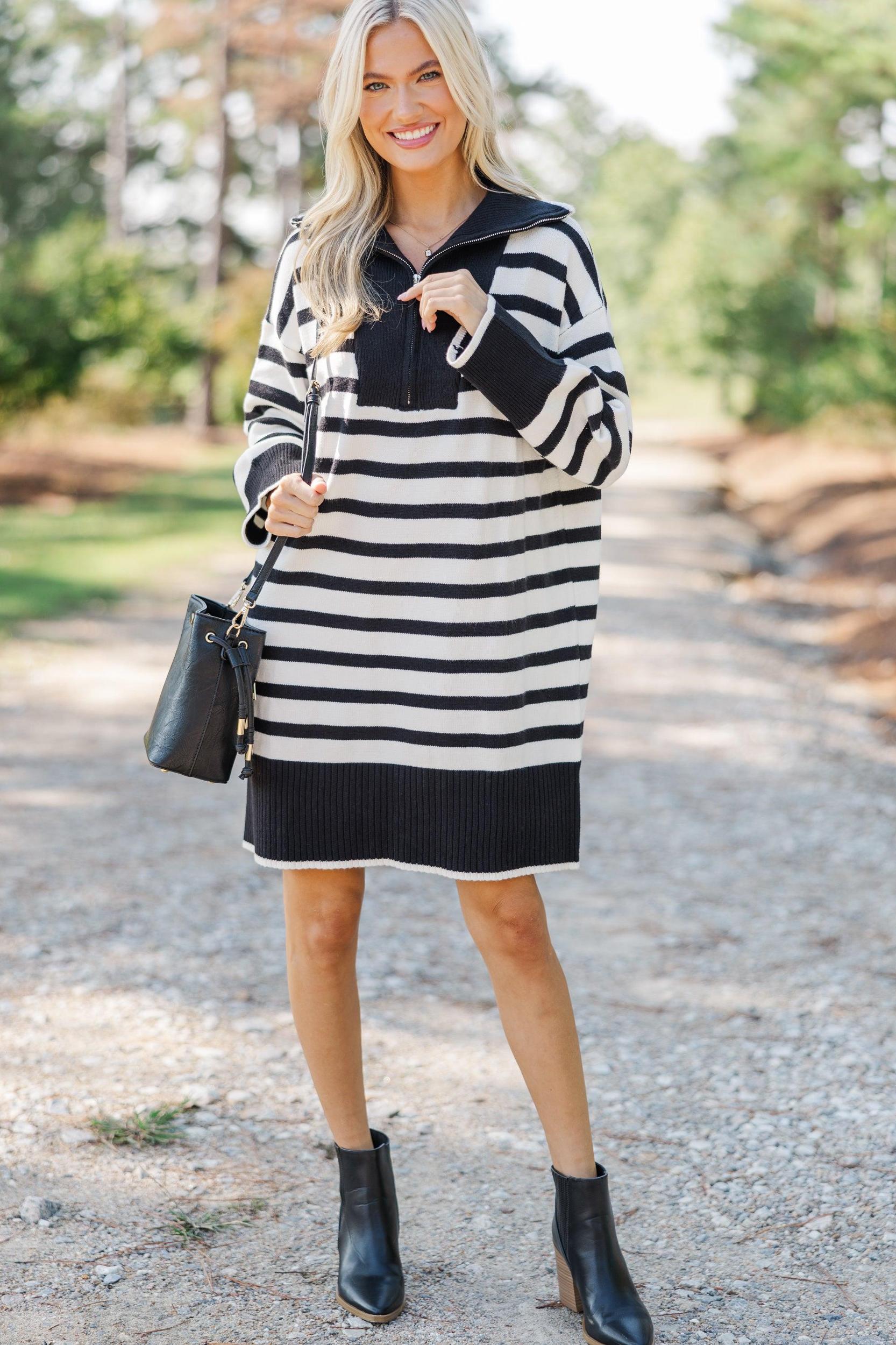 Listen To Me Black Striped Sweater Dress Female Product Image