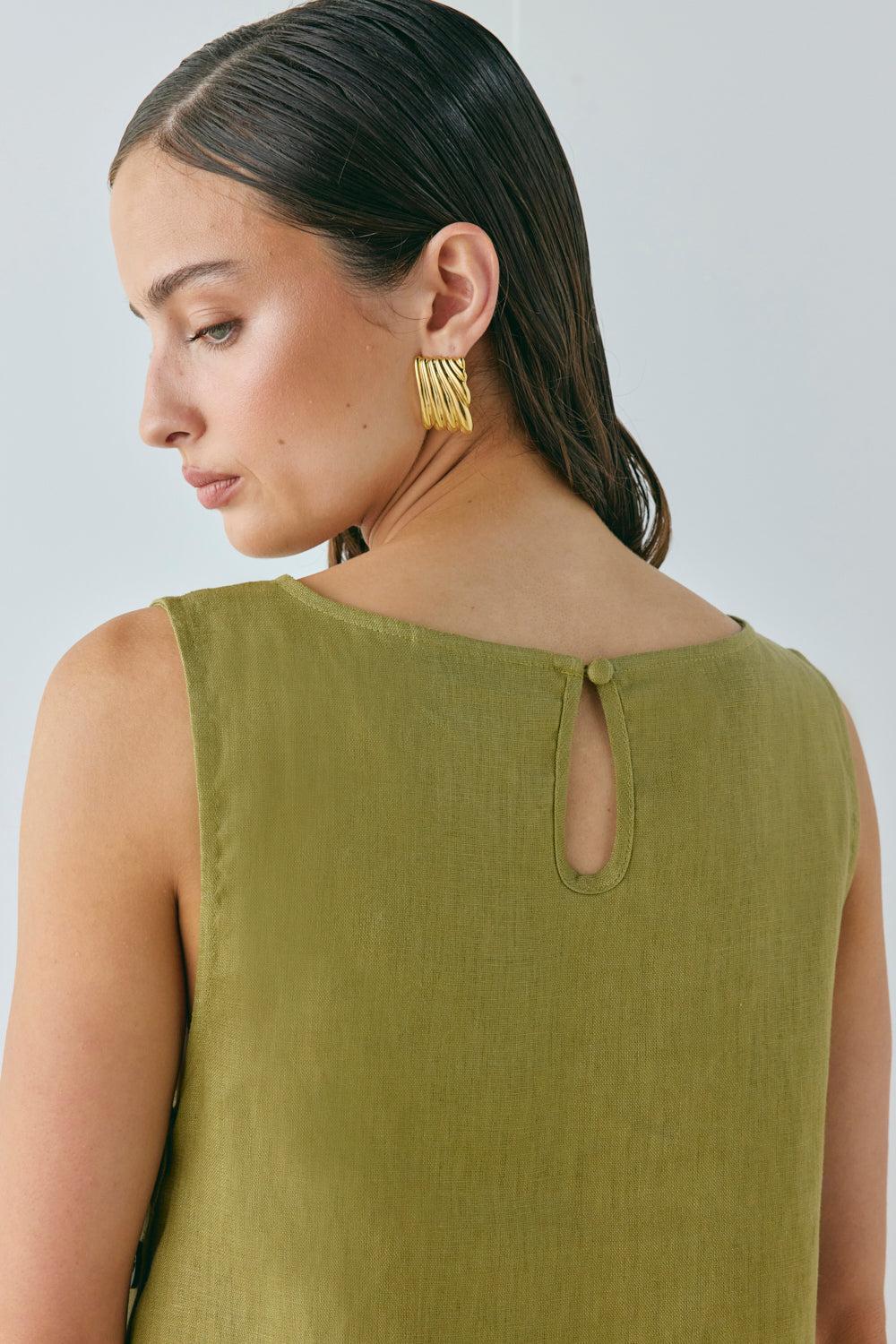 Annabelle Linen Mini Dress Olive Product Image