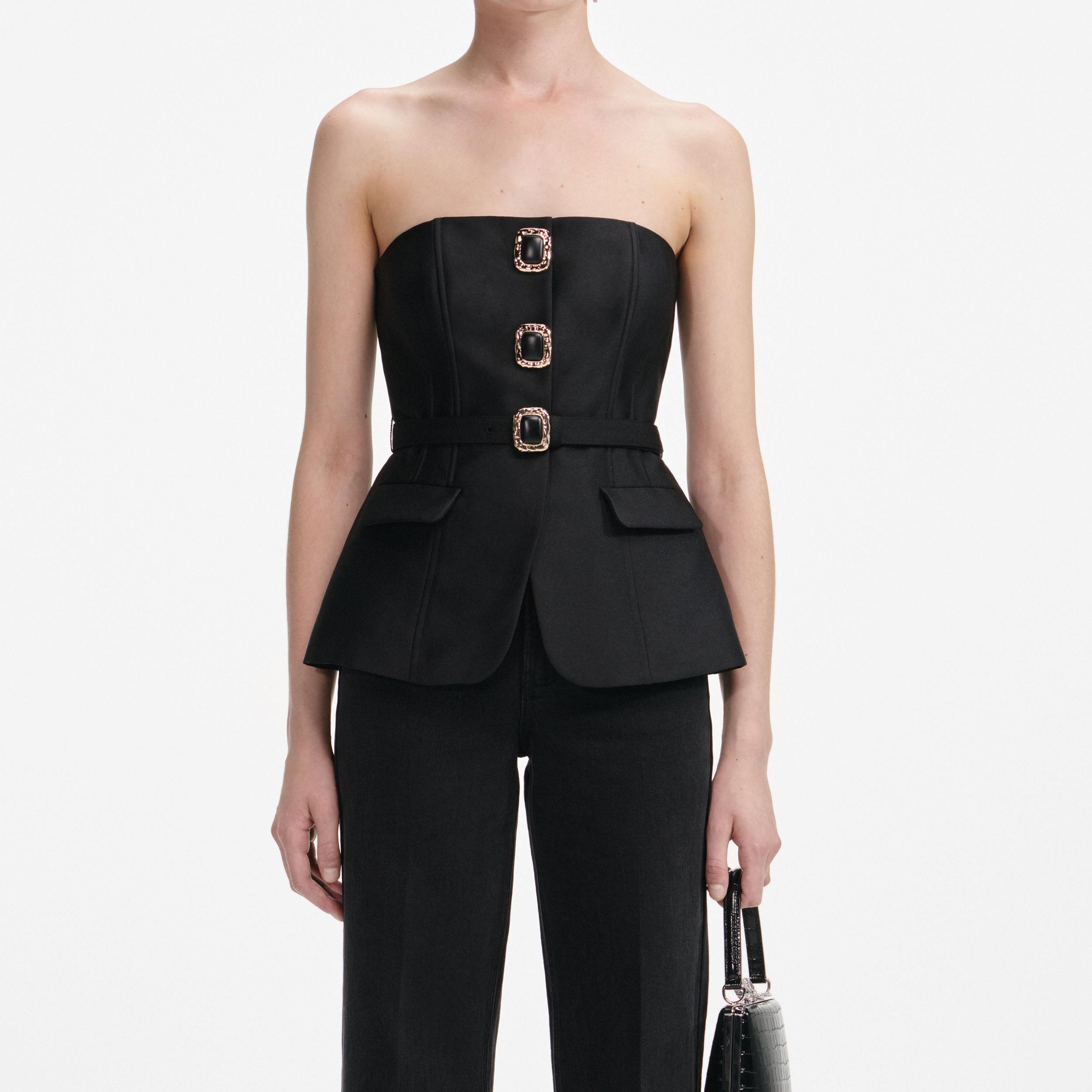 Black Taffeta Bandeau Jumpsuit Product Image