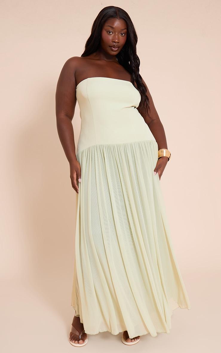 Plus Sage Bandeau Chiffon Pleated Maxi Dress Product Image
