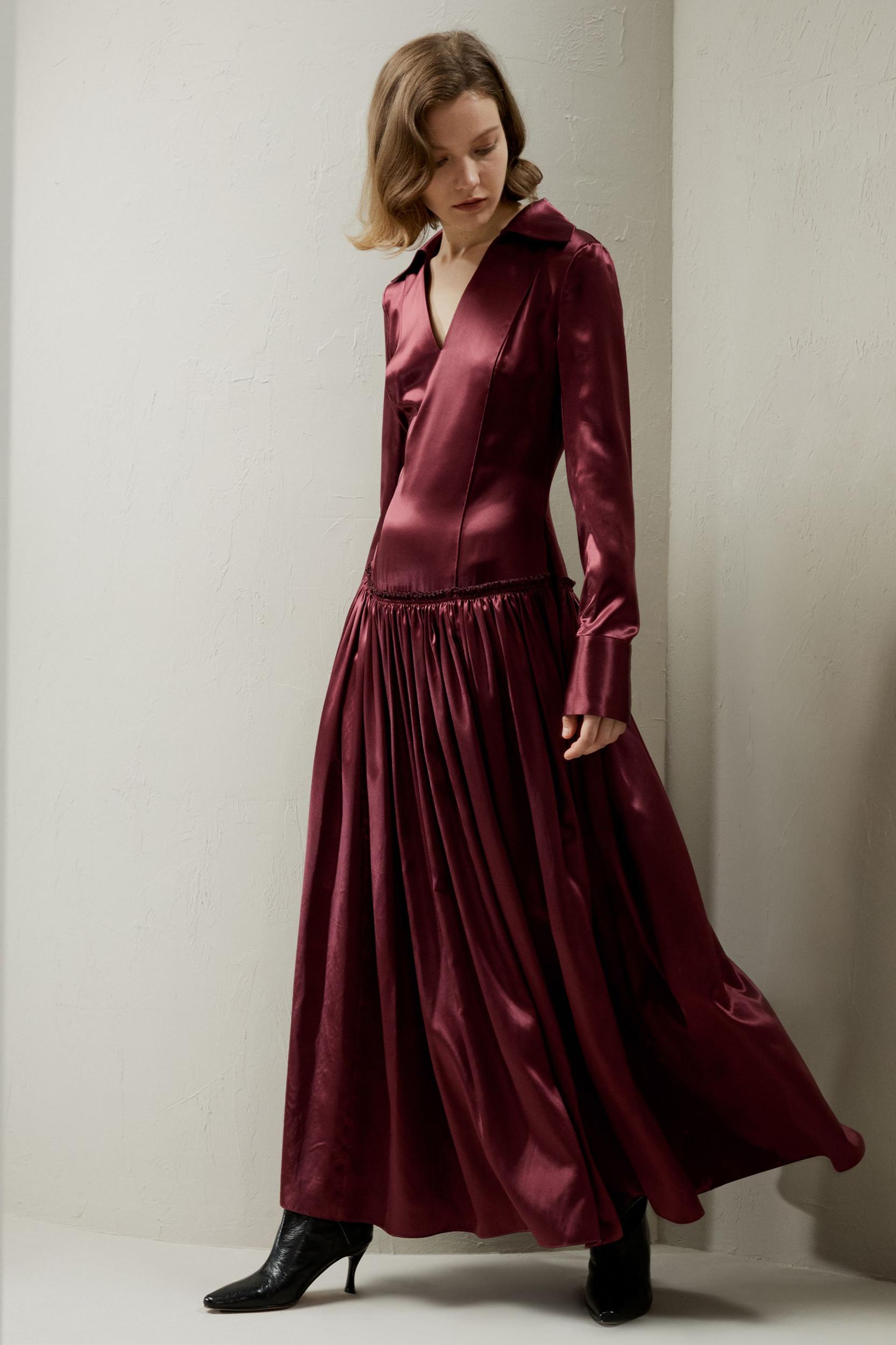 Villemajou Pleated Silk Maxi Shirt Dress Product Image