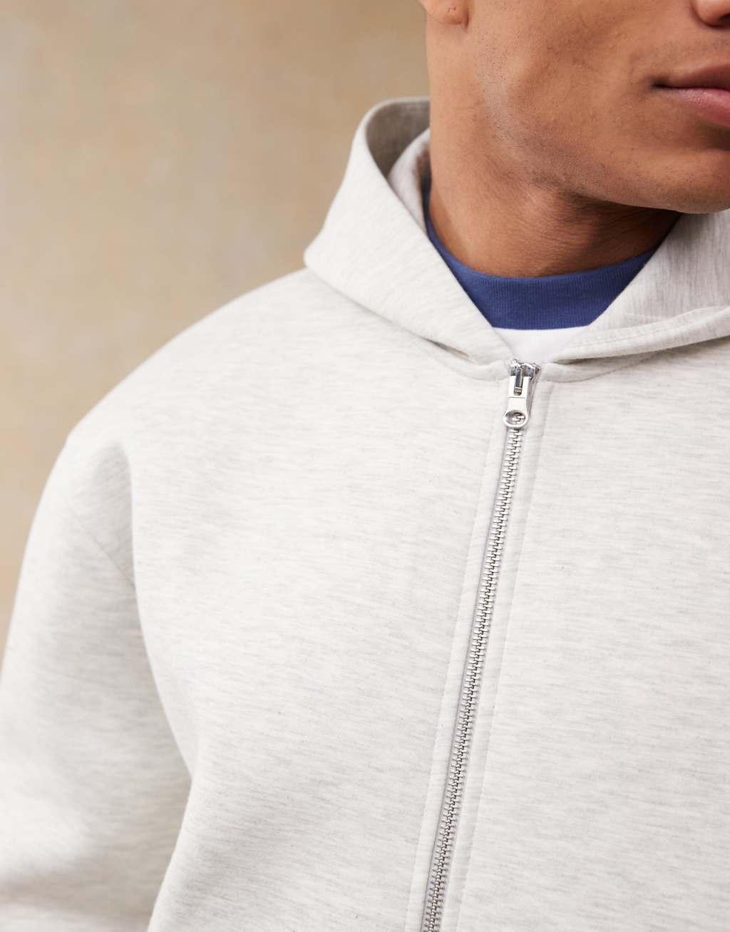 ASOS DESIGN oversized boxy heavyweight scuba zip up hoodie in gray heather Product Image