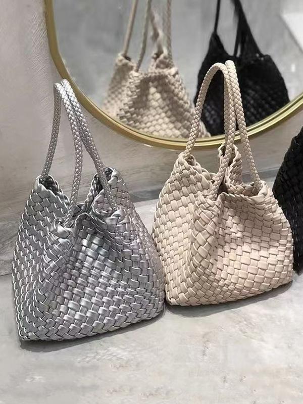 Solid Color Split-Joint Woven Bags Handbags Product Image