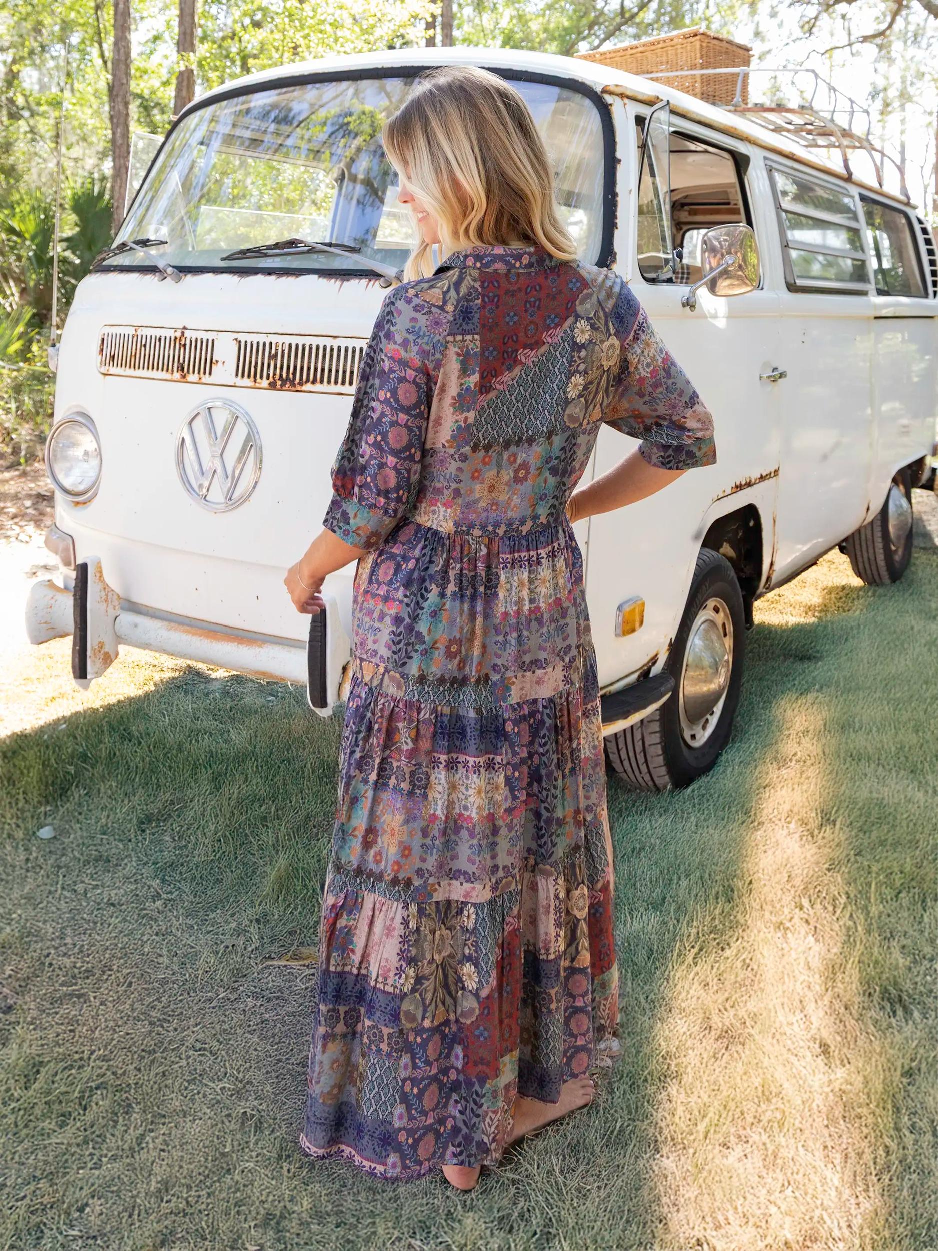 Rebecca Midi Dress - Blue Patchwork Product Image