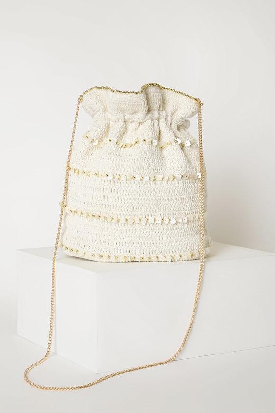 Basic Beach Cream Beaded Bucket Bag Product Image