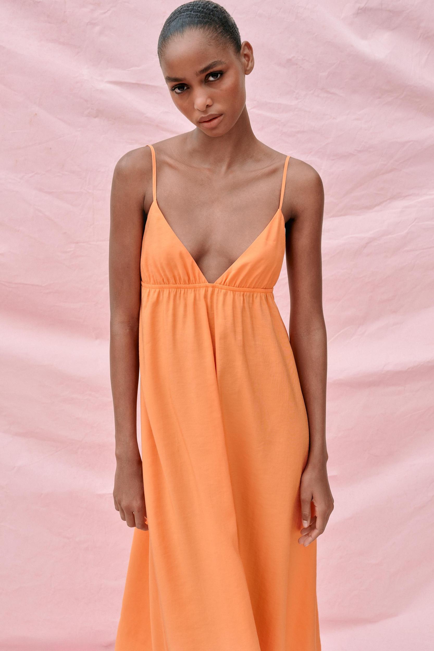 FLOWY MIDI DRESS WITH STRAPS Product Image