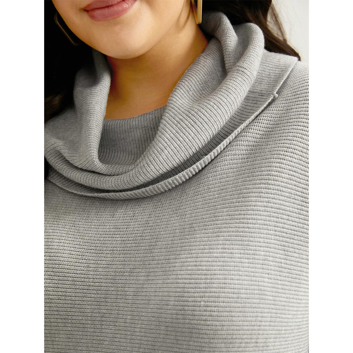 Plus Size Supersoft Essentials Lapel Collar Batwing Sleeve Pullover LightGray Women Casual Loose Long Sleeve Lapel Collar Dailywear Pullovers BloomChic 14-16/1X Product Image