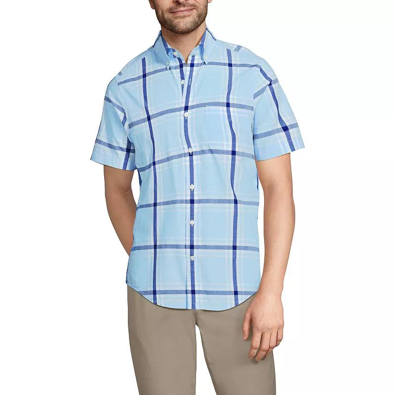 Mens Lands End Traditional-Fit Essential Lightweight Poplin Button-Down Shirt Blue Pink Plaid Product Image