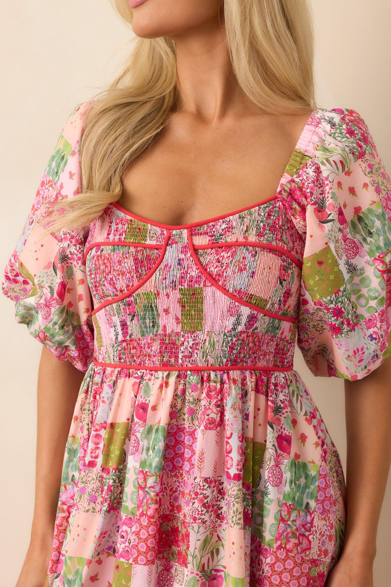 In My Free Time Pink Cotton Patchwork Maxi Dress Product Image