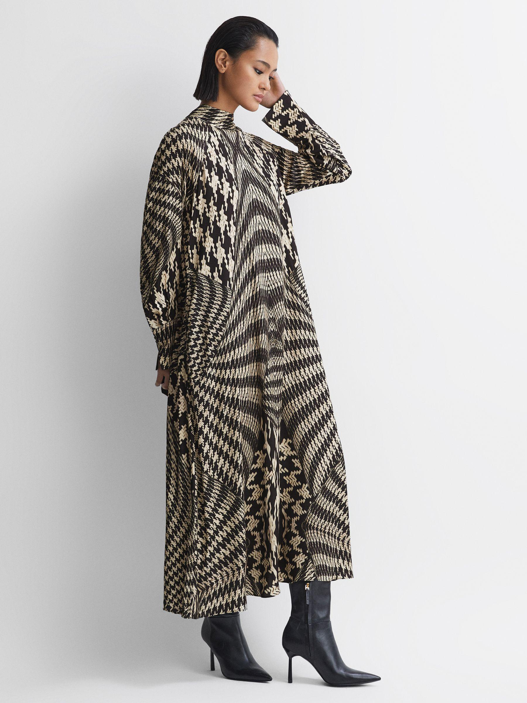 Dogtooth Midi Dress in Black/White Product Image