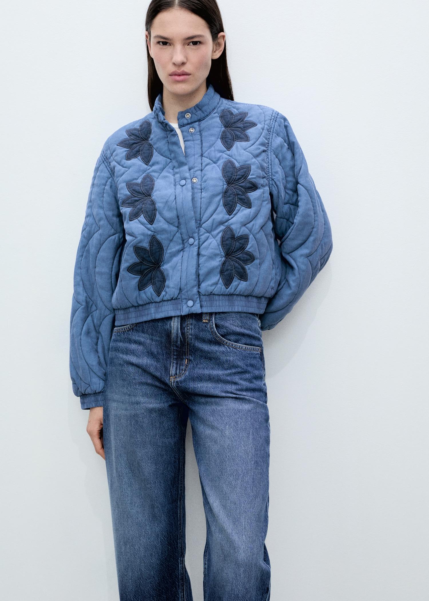 Floral-embroidered padded jacket - Women | MANGO USA Product Image