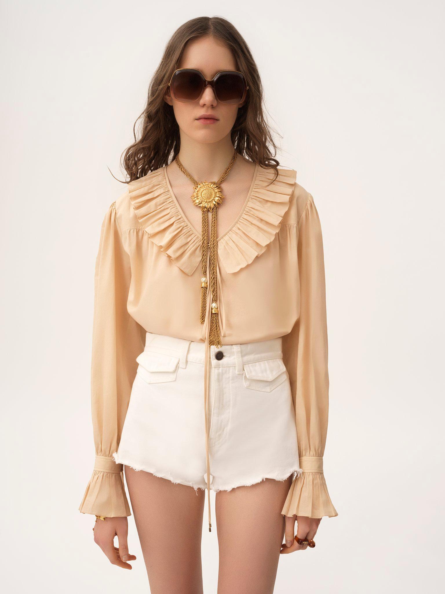 Gathered ruffle top in cotton voile Product Image