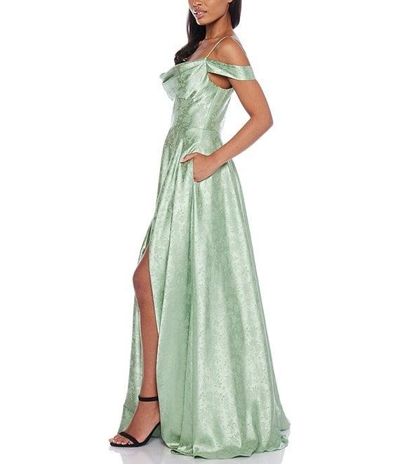 B. Darlin Off-The-Shoulder Spaghetti Strap Floral Printed Long Dress Product Image