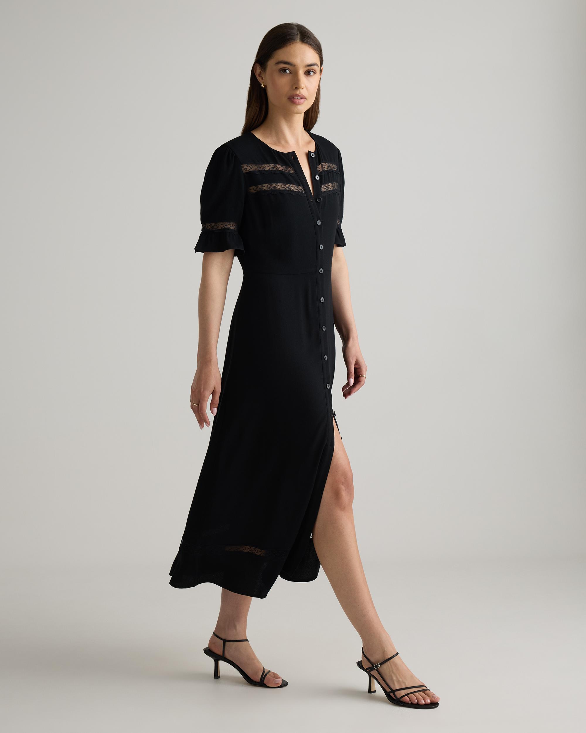 Quince | Women's Lightweight Crepe Lace Inset Midi Dress Size XL, Viscose Product Image