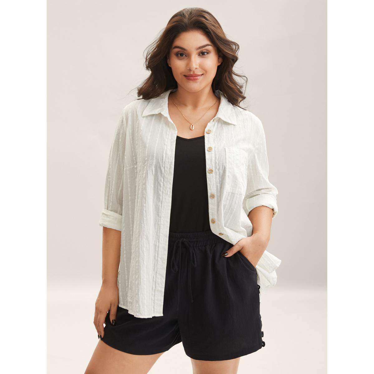 Plus Size Pure Cotton Sheer Pocket Shirt Originalwhite Long Sleeve Shirt collar Shirts 26/4X Product Image