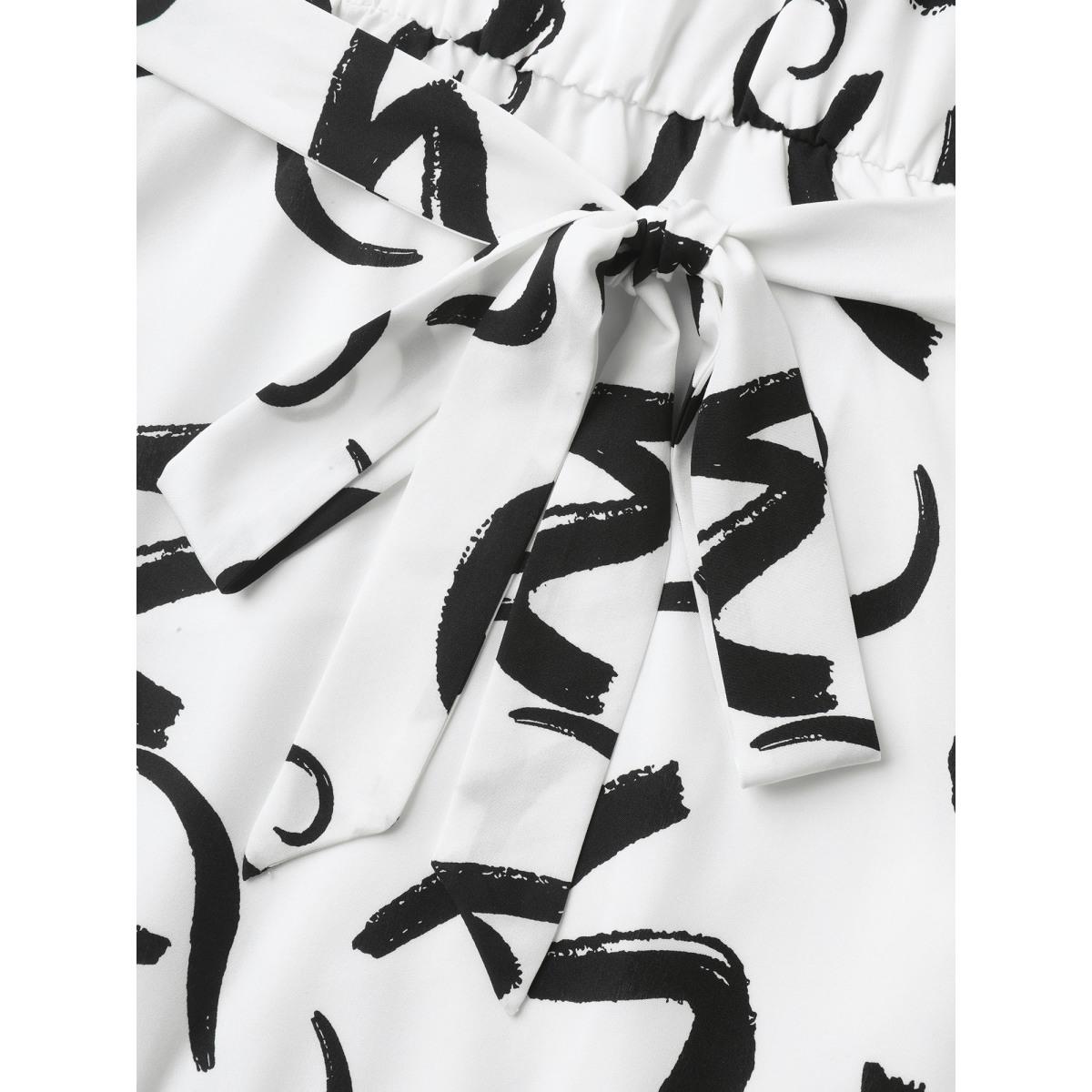 Plus Size Scribble Print Belted Zipper Midi Dress Originalwhite Women V-neck Sleeveless Curvy BloomChic 18-20/2X Product Image