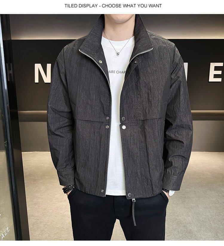 Mock Neck Zip-Up Plain Jacket Product Image