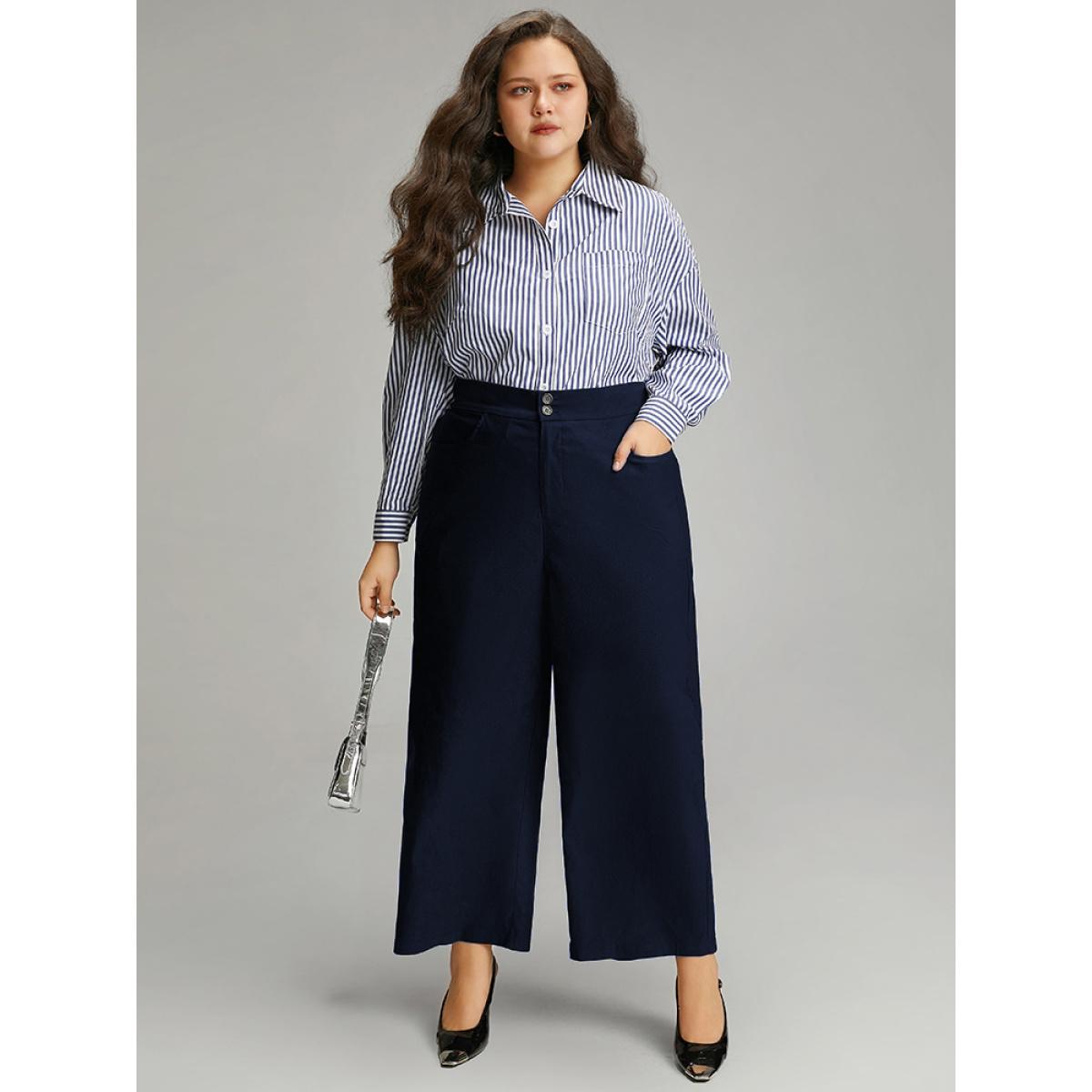 Plus Size Solid Straight Leg High Rise Pants Women ArmyGreen Elegant Straight Leg High Rise Dailywear Pants BloomChic 10/M Product Image