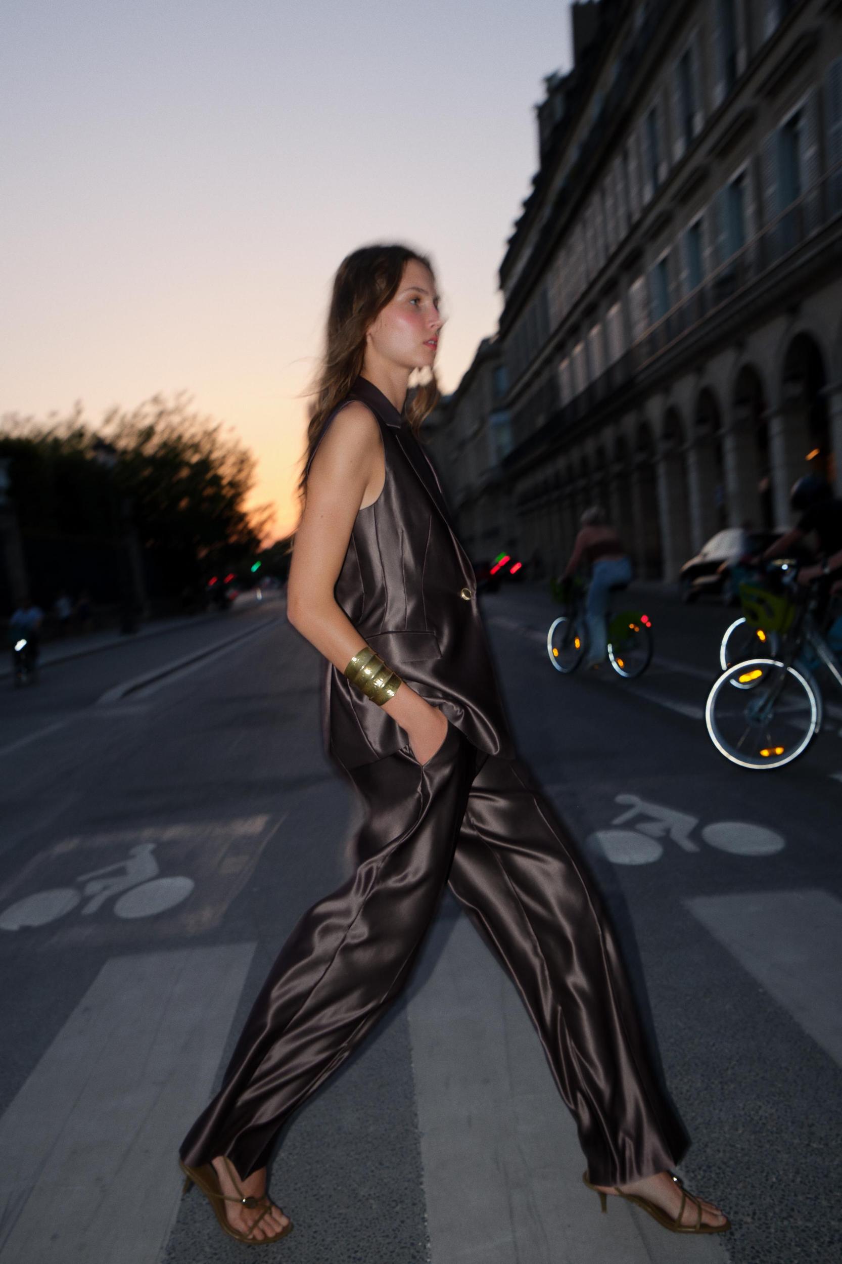 SATIN STRAIGHT LEG PANTS Product Image