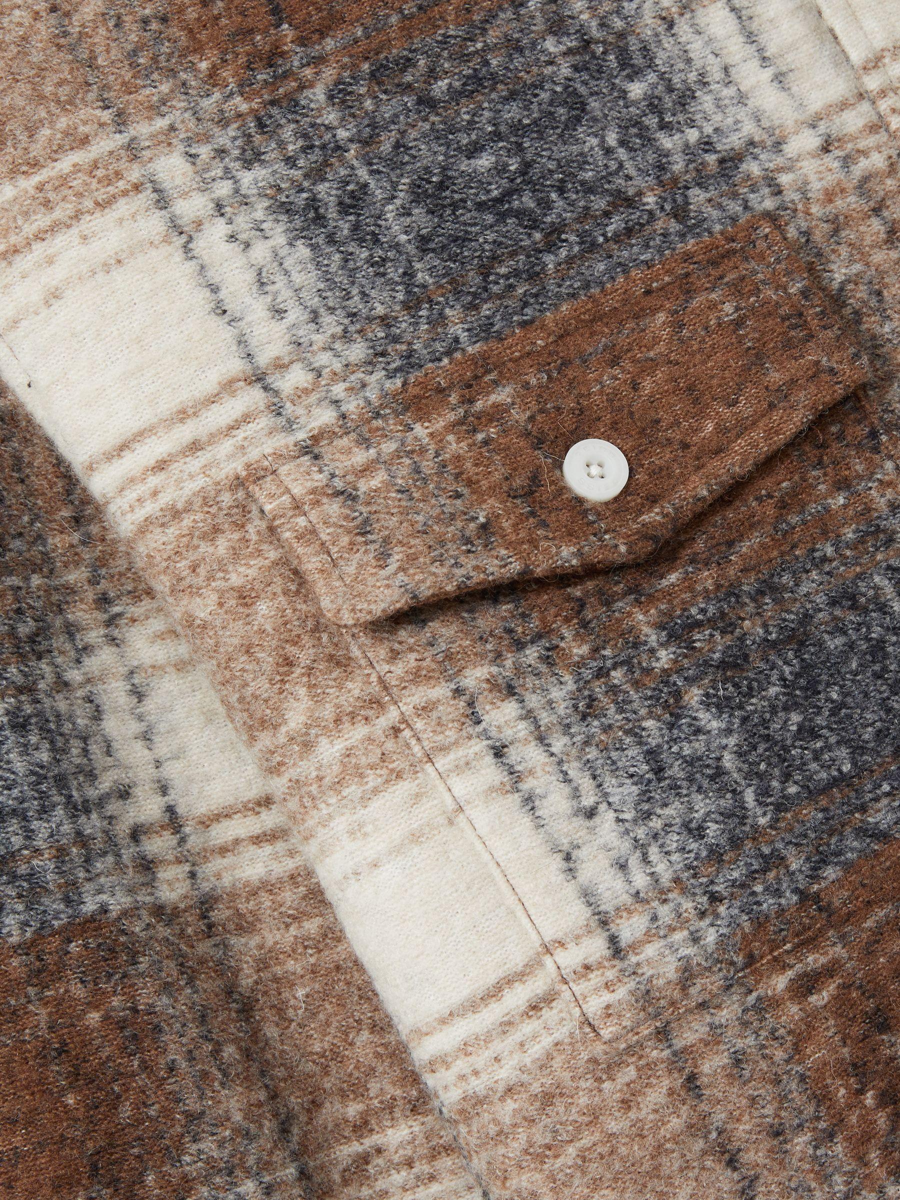 Brushed Check Fleece-Lined Overshirt in Brown Product Image